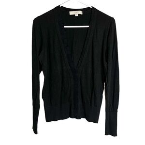 Ann Taylor‎ Loft - Black Ruffled Ribbon Collar Cardigan- Sz. M